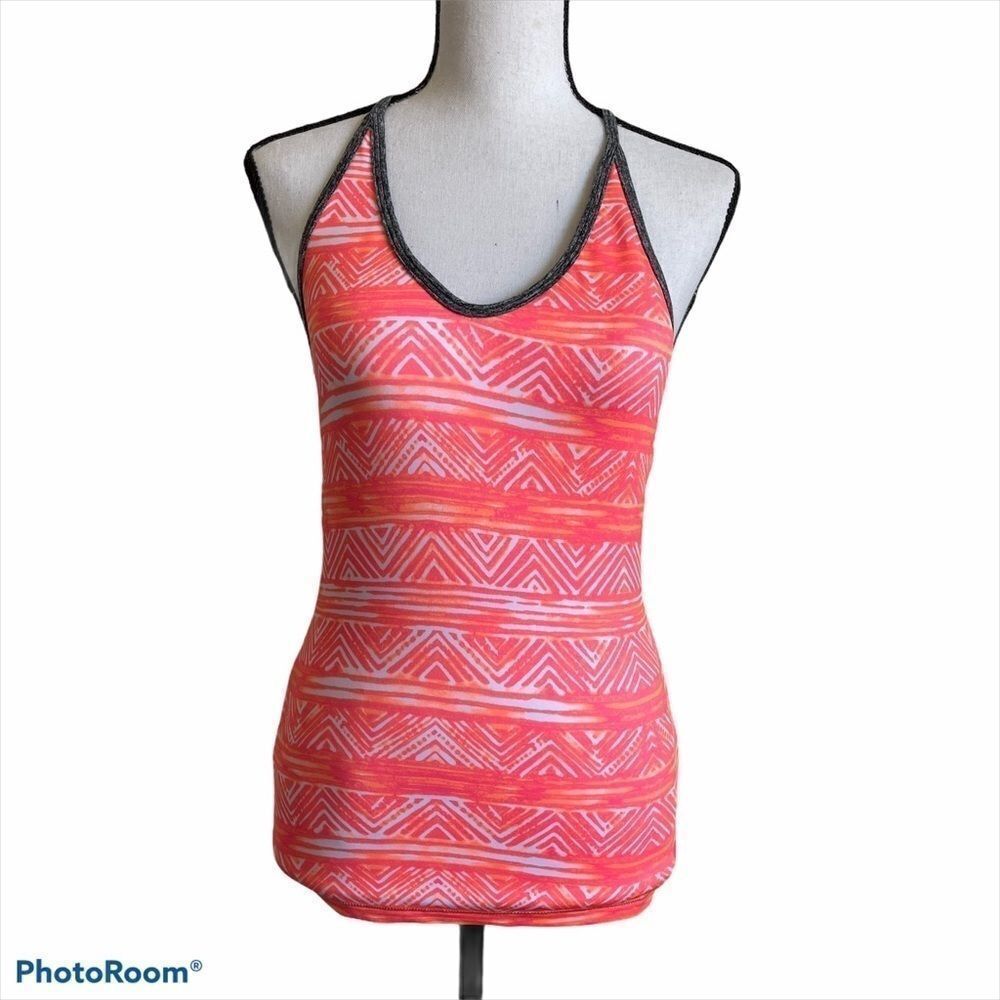 Pink Lotus Racer Back Tank, Orange and Pink, XS‎